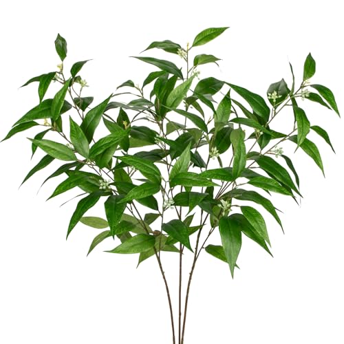 Briful Artificial Eucalyptus Stems with Seeds Real Touch Fake Branches for Vase 3 Packs Faux Greenery Stems for Home Decor Indoor Farmhouse Wedding Centrepieces, Green