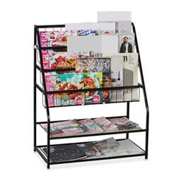 Relaxdays Metal Rack, HBT: 81 x 67 x 37 cm, Organiser, Free Magazine Stand, Black, Steel