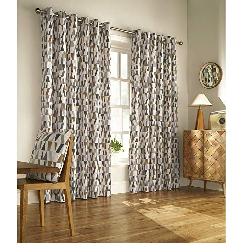 Furn Reno Ringtop Eyelet Curtains (Pair), 168cm x 229cm, Charcoal/Gold