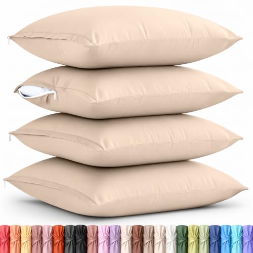 Utopia Bedding Queen Pillow Protectors - Pack of 2 - Zipper Closure - Soft Brushed Microfiber Fabric - Shrinkage and Fade Resistant Pillow Protectors Queen Size 20 X 30 Inches (Beige)