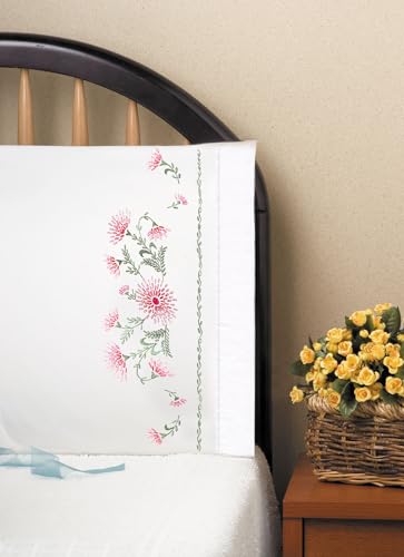 Tobin Stamped Pillowcase Pair for Embroidery, 20 by 30-Inch, Gloriosa (23093)