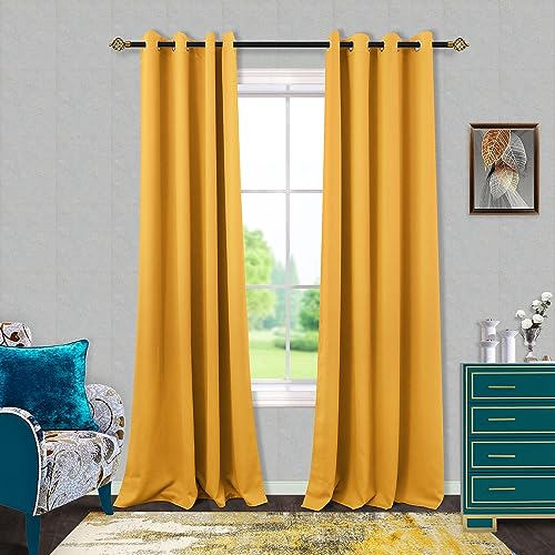Mrs.Naturall Mustard Yellow Blackout Curtains for Bedroom Living Room, Mid Century Modern Drapes for Summer Bright Home Decor