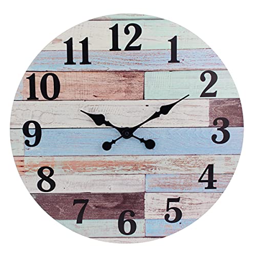"Stonebriar Vintage Coastal Worn Blue Round Battery Operated Wall Clock, 18"""