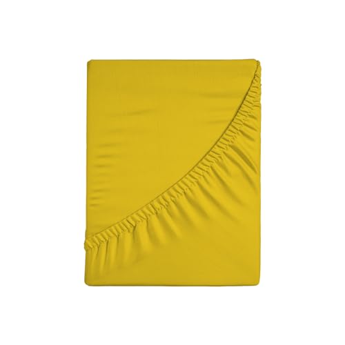 Zer0bed, Fitted Sheet with Corners, Plain Colour, 100% Cotton, 30 cm Maxi Angle, 130 x 200 cm, Yellow, 130 x 200 cm