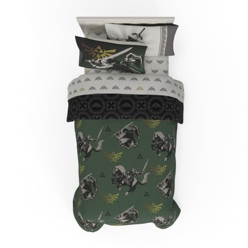 Franco Comforter and Sheet Set, Microfiber, Green-Legend of Zelda, 5 Piece Twin Size