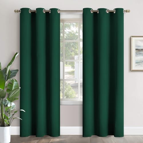 YoungsTex Emerald Green Blackout Curtains for Bedroom 84 Inch Length - Thermal Insulated with Grommet Room Darkening Window Drapes for Living Room, 2 Panels, 42 x 84 Inch