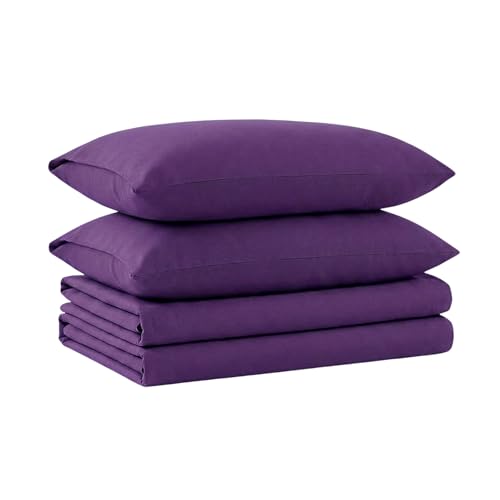 Tribeca Living Twin Luxury Solid Flannel Deep Pocket Sheet Set, Dark Purple