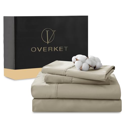 Overket 1000 Thread Count Egyptian Cotton Sheets Queen Size Set 4PCS Sateen Weave Soft Breathable 16-Inch Deep Pocket???Queen,Sand???