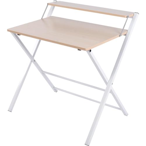 GarveeLife Folding Computer Desk with Monitor Stand, 2-Tier Compact Home Office Desk, Space Saving & Portable, Ideal for Small Spaces, Dorms, or Apartments, 80 * 51 * 81cm