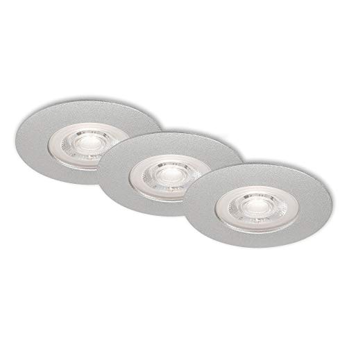 Briloner Leuchten - LED recessed Lights, Set of 3, Ceiling Lights Each 5 watts, Each 460 lumens, 3,000 Kelvin, IP44, Chrome matt, 90 x 25 mm (D x H)