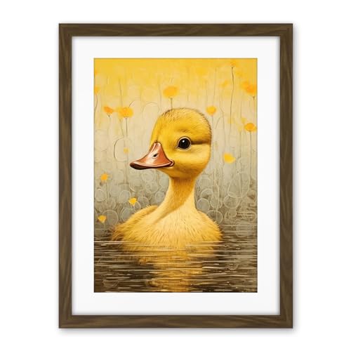 Artery8 Yellow Duckling Kids Bedroom Baby Nursery Calm Elegant Artwork Framed Wall Art Print 18X24 Inch