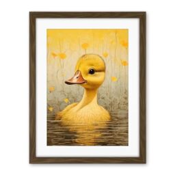 Artery8 Yellow Duckling Kids Bedroom Baby Nursery Calm Elegant Artwork Framed Wall Art Print 18X24 Inch