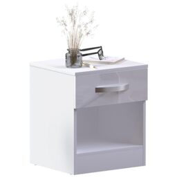 Vida Designs High Gloss 1 Drawer Bedside Rectangular Nightstand Cabinet, White, 36 cm D x 40 cm W x 47 cm H
