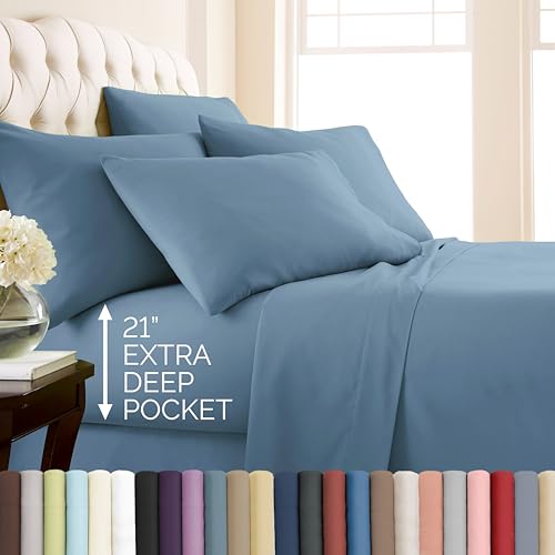 Southshore Fine Living, Inc. 4-Piece, 21-Inch Extra Deep Pocket Twin Sheets Set, Pet Hair Resistant Bedding, Wrinkle Free Easy Care Microfiber, Oeko-Tex, Hotel Quality Sheets Twin Size - Coronet Blue