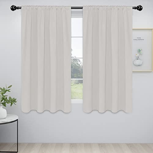 Easy-Going Rod Pocket Blackout Curtains for Bedroom, Room Darkening Window Curtains for Living Room, Thermal Insulated Noise Reduction Solid Window Drapes, 2 Panels (52x63 in, Light Linen)