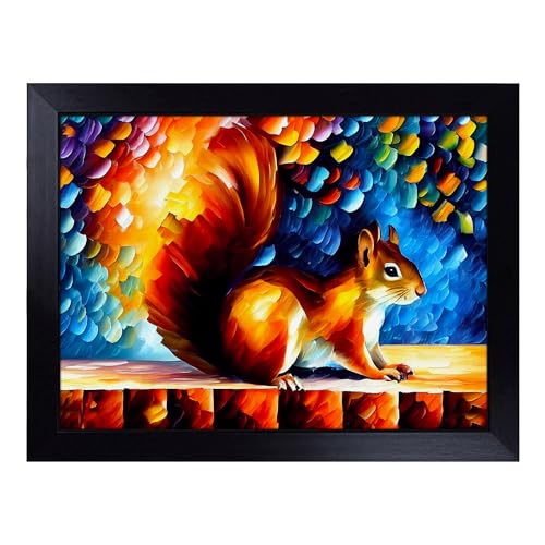 Lap Tray with Bean Bag Cushion, Squirrel Painting Abstract - Handmade in the UK, Raised Wooden Edge, Padded Cushion, Heat-Resistant Wipe-Clean Surface, for Meals, Laptops and Crafts