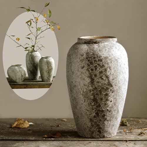 Denique Rustic Ceramic Flower Vase, Terracotta Tall Floor Vase for Farmhouse Decor, Large Centerpiece Vases for Living Room, Entryway, Table, B-30cm