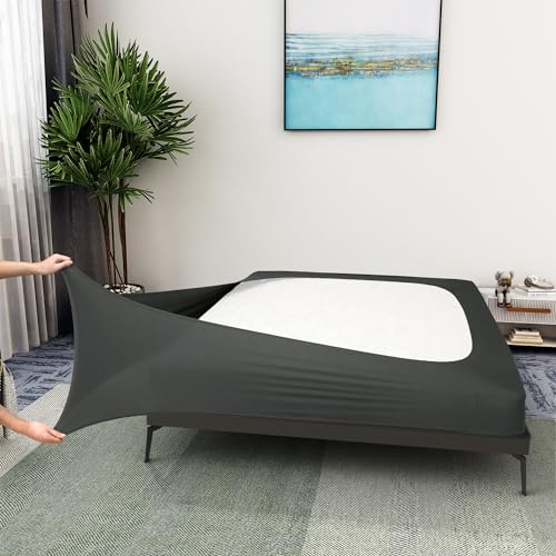 Box Spring Cover King Size - Jersey Knit & Stretchy Wrap Around 4 Sides Bed Skirt for Hotel & Home - King/Cal King/Olympic Queen, Gray