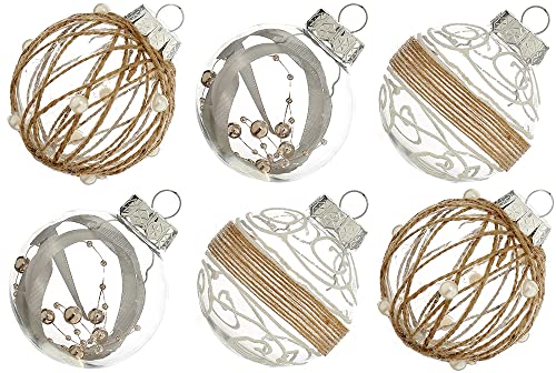 "XmasExp Christmas Ball Ornaments Set-70mm/2.76"" Beige Large Shatterproof Clear Glitter Pastic Christmas Ball Ornaments Xmas Tree Decoration Delicate Hanging Ornaments for Xmas Party (12 Counts,Beige)"