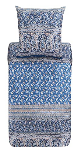 Bassetti Imperia B1 9323474 Bed Linen Set Cotton Mako Satin in Blue 2-Piece with Zip Closure 200 x 200 cm / 80 x 80 cm