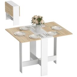 HOMCOM Folding Dining Table for 4-6 Drop Leaf, Oak & White