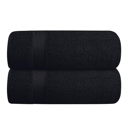 Elvana Home Cotton 2 Pack Oversized Bath Towel Set 28x55 inches, Large, Ultra Absorbant Compact Quickdry & Lightweight Towel, Ideal for Gym Travel Camp Pool - Black