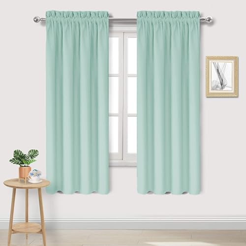 DWCN Blackout Curtains for Living Room Thermal Insulated, Energy Saving & Noise Reducing Bedroom Curtains, Mint Green, W 42x L 72 Inch, Set of 2 Rod Pocket Curtain Panels
