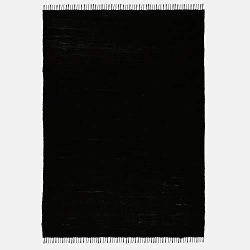 Theko Dhurry Rug 100% Cotton Flat Weave Rug Happy Cotton Hand Woven Colour: Black 40 x 60 cm
