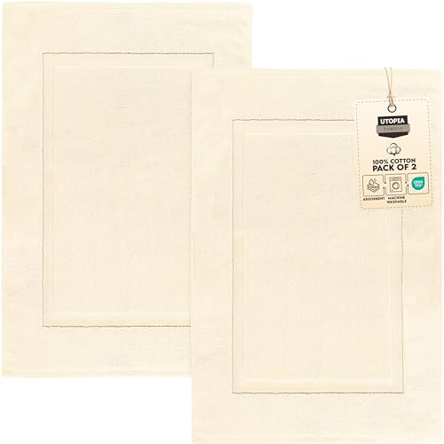 Utopia Towels Cotton Banded Bath Mats, Ivory, [Not a Bathroom Rug] 21 x 34 Inches, 100% Ring Spun Cotton - Highly Absorbent and Machine Washable Shower Bathroom Floor Towel (Pack of 2) (UT1044)