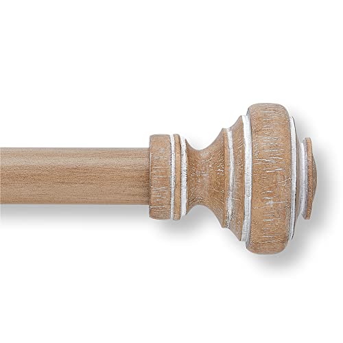 MODE Farmhouse Collection Single Curtain Rod Set with Porch Doorknob Finials - 72 to 144 in, Weathered Oak