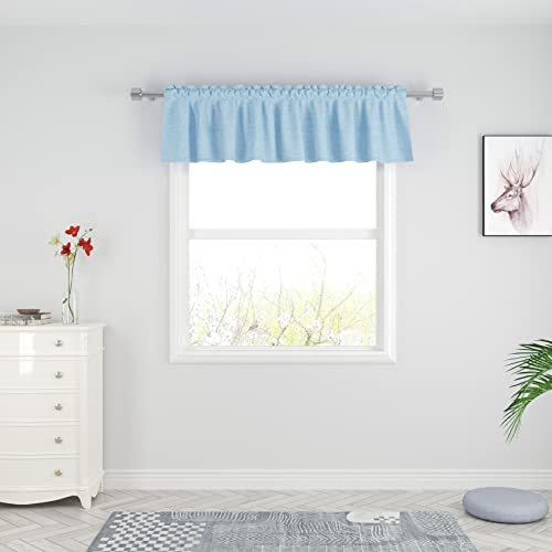 "UPOPO Sky Blue Valance Curtains 14 inches Long Linen Textured Curtain Toppers Valance Living Room Kitchen Short Small Mini Bedroom Window Curtain Valances 1 Panel Rod Pocket 72""x14"""