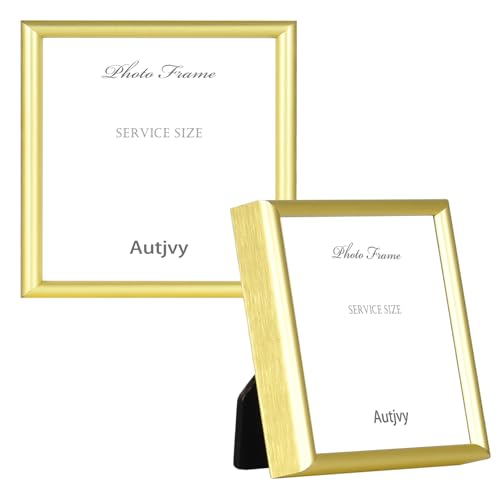 Autjvy 4x4 Picture Frame Set of 2, Gold Modern Simple Thin Aluminum Metal Square Photo Frame with HD Glass, Display for Tabletop and Wall, 2 Pack