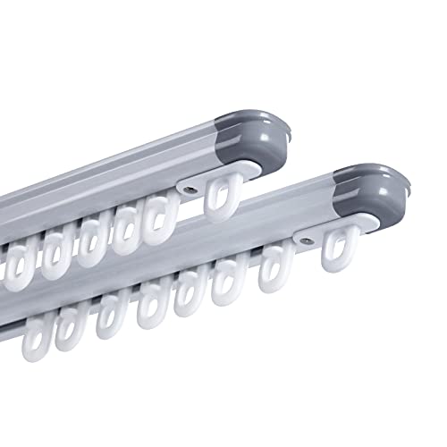 ZSTARR Retractable Ceiling Curtain Track, Measurement-Free Curtain Track 33.5''-59'',For Room Divider, Shower Curtain, Parallel bay window, RV Curtain Track (2Sets) White