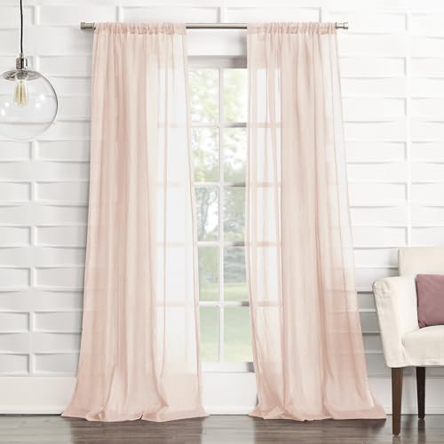 "No. 918 Tayla Crushed Texture Semi-Sheer Rod Pocket Curtain Panel, 50"" x 63"", Blush Pink"