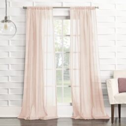 "No. 918 Tayla Crushed Texture Semi-Sheer Rod Pocket Curtain Panel, 50"" x 63"", Blush Pink"