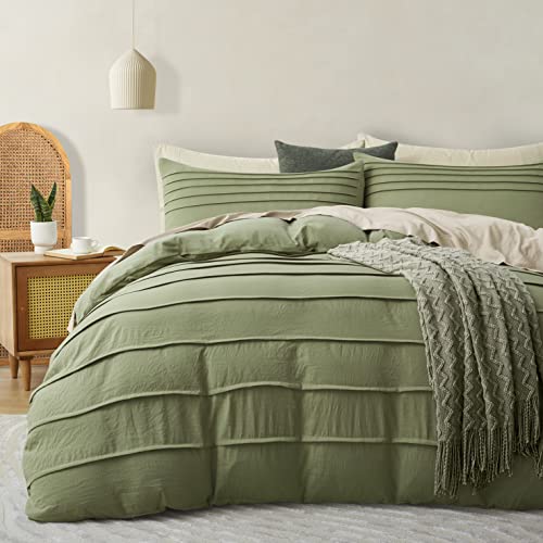 Oli Anderson Pleating Duvet Cover, Bedding, Sage Green, King(104''??90'') - Wrinkle Texture, Soft & Breathable, All Season Bedding Set, Hidden Zipper, 8 Corner Ties, Machine Washable