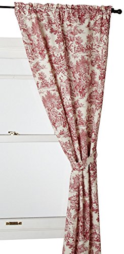 Ellis Curtain Victoria Park Toile 68-Inch-by-72 Inch Tailored Panel Pair with Tiebacks, Red