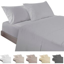 ECOMMERC3 - 3 Piece Sheet Set for 105 Bed Made in Spain - Sheet Set with Fitted Sheet, Top Sheet and 1 Pillowcase Silver Grey, Extra Soft and Lightweight Sheet