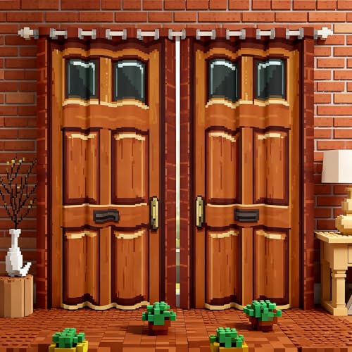 Castle Fairy Video Games Window Curtain,Miner Door Privacy 30-50% Blackout Curtain for Window Brick Red Square Shade Windows Covering for Bedroom Video Games Theme Drapes 2 Panels,42Wx84L