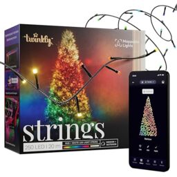 Twinkly Strings 250 LED RGB+ White, LED Light String, in- and Outdoor Smart Multicolor LED Lights, Mappable LEDs, Compatible with Alexa and Google Home, IP44, Black Wire, 20m