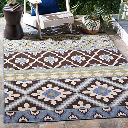 Safavieh Bold & Bright Indoor Woven Rectangle Area Rug, Veranda Collection, VER097, in Chocolate / Blue, 122 X 170 cm for Living Room, Bedroom or Any Indoor Space