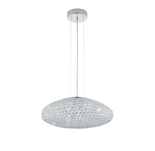 EGLO Clemente Pendant Light, 3-Bulb Pendant Light, Elegant, Steel and Crystal in Chrome, Clear, Dining Table Lamp, Living Room Lamp, Hanging with E27 Socket