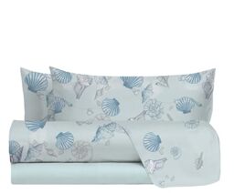 hermet Noemi Blue Single Bed Sheet Set, 100% Cotton Pattern, Single Bed Set, Top Sheet + Fitted Sheet + Pillowcase