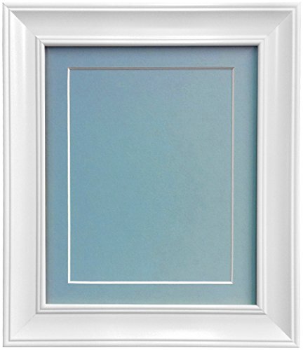 Scandi Vintage White Picture Photo frame with Blue Mount and Backing Board 12 x 12 for Pic Size 10 x 10 inch