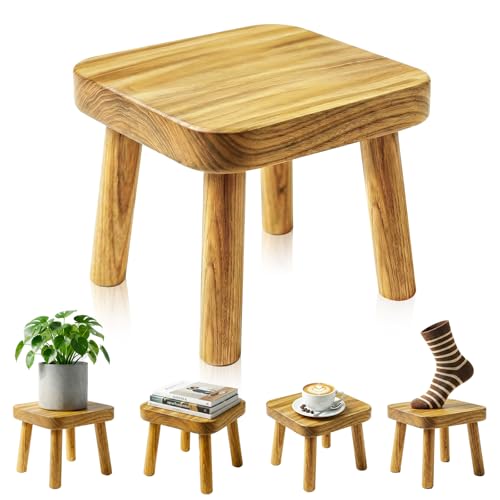 Woobroo Small Wooden Stool, 24x22x20cm Wooden Milking Stool, Portable Plant Stand, Step Stool for Adults & Kids for Bedroom Bathroom Living Room Garden Kitchen Fishing