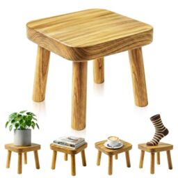 Woobroo Small Wooden Stool, 24x22x20cm Wooden Milking Stool, Portable Plant Stand, Step Stool for Adults & Kids for Bedroom Bathroom Living Room Garden Kitchen Fishing