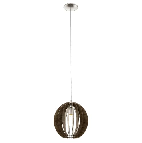 EGLO Cossano Pendant Light 1 Bulb Vintage Modern Pendant Light Made of Steel and Wood in Nickel Matt Dark Brown Dining Table Lamp Living Room Lamp Hanging with E27 Socket Diameter 30 cm
