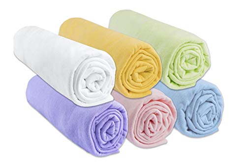 Easy Dort Set of 6 Fitted Sheets (60 x 120 cm) for Baby Cribs, Cribs, Umbrella Bed, 60 x 120 cm, 100% Cotton, Multi-Colour, Stretchy, Breathable, Healthy Sleep, Easy dort Brand, Oeko-Tex Certified