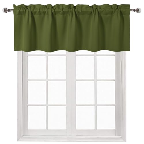 DWCN Valance for Windows Rod Pocket Window Valance Curtains for Kitchen 60 x 18 inch Long,1 Panel, Olive Green