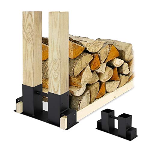 Relaxdays Firewood Stacking Aid Set of 2, DIY Wood Rack for 2x4s, Storage Stand, Coated Steel, Black